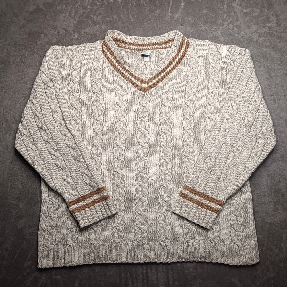 Vtg Old Navy‎ Varsity Sweater Mens XXL Cable Knit V-Neck Cotton Merino Wool Y2K
